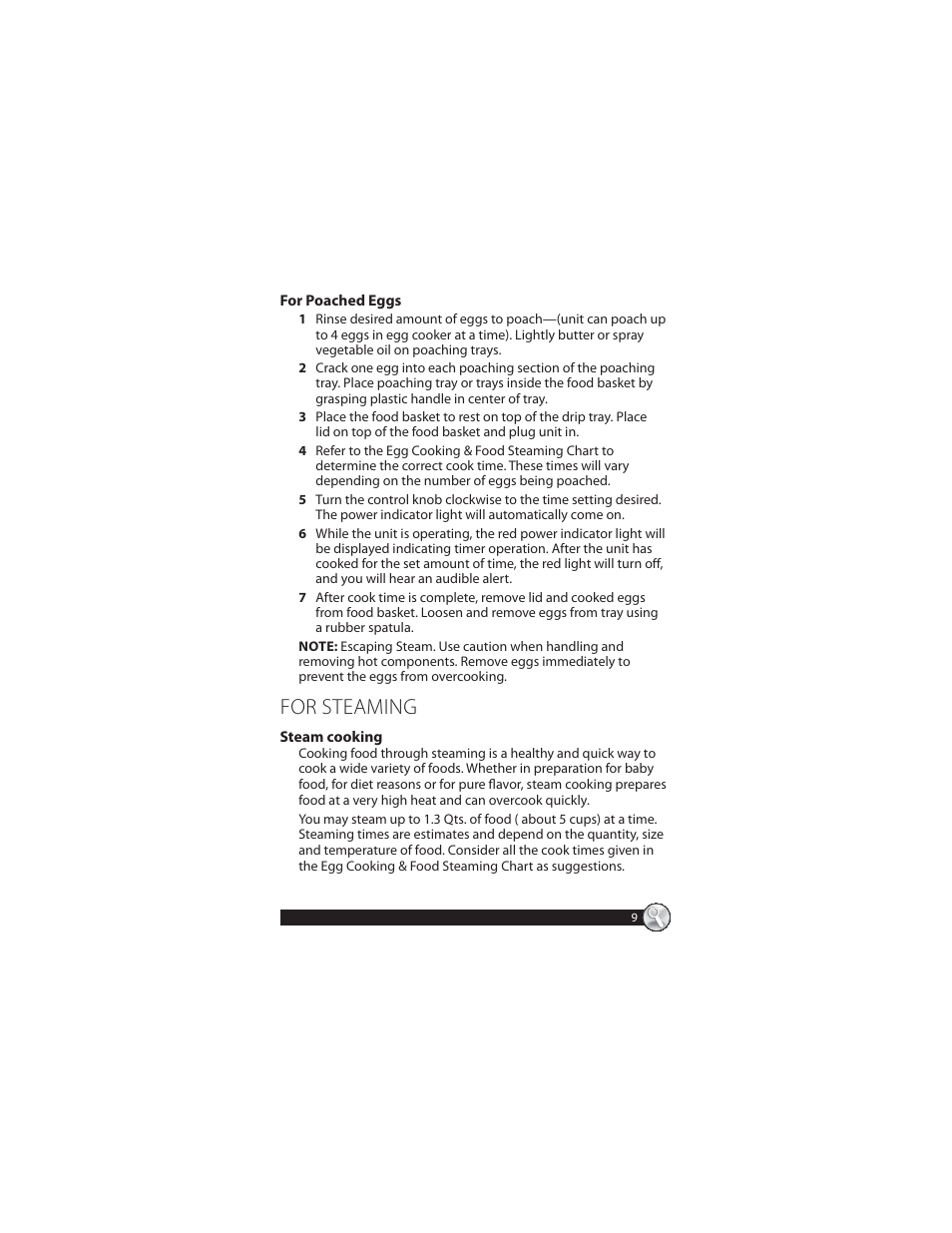 For steaming | Oster CKSTSTMM10 User Manual | Page 9 / 40