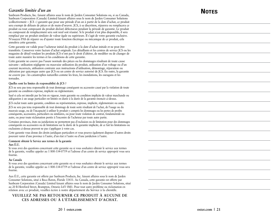 Otes | Oster 146360-REVA User Manual | Page 11 / 16