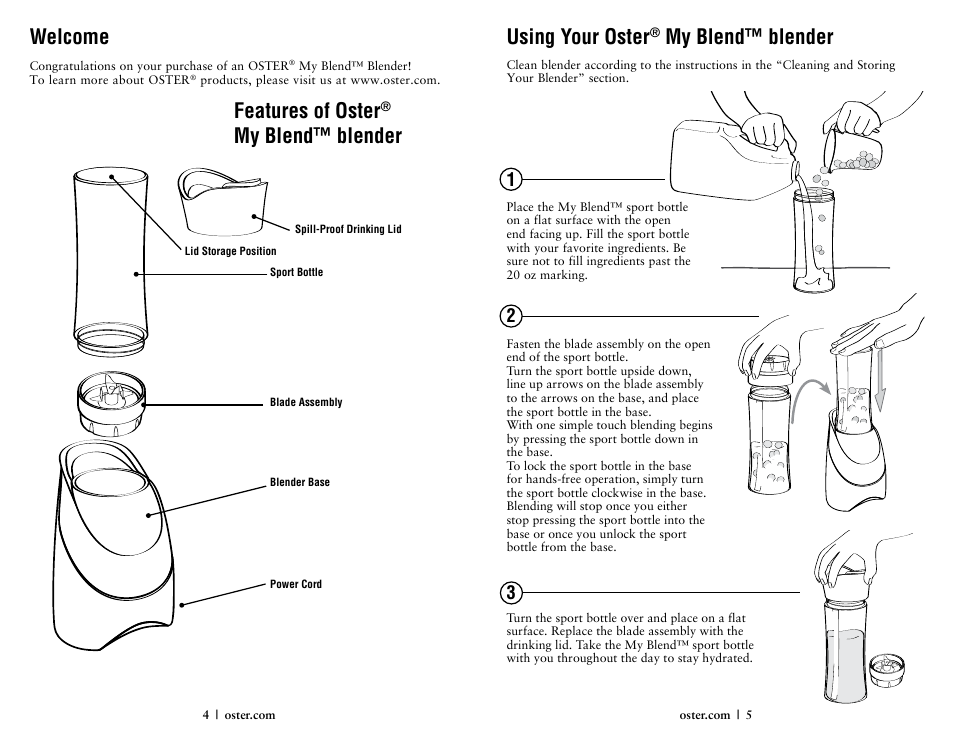 Using your oster, My blend™ blender, Welcome | Features of oster | Oster 146360-REVA User Manual | Page 3 / 16