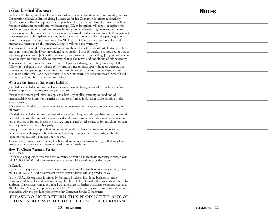 Otes | Oster 146360-REVA User Manual | Page 6 / 16