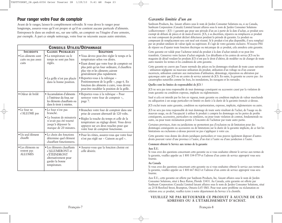 Pour ranger votre four de comptoir | Oster SPR-112509 User Manual | Page 12 / 12