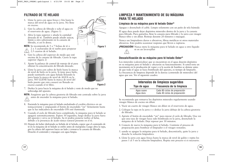 Intervalos de limpieza sugeridos, Filtrado de té helado | Oster TM20 User Manual | Page 10 / 12