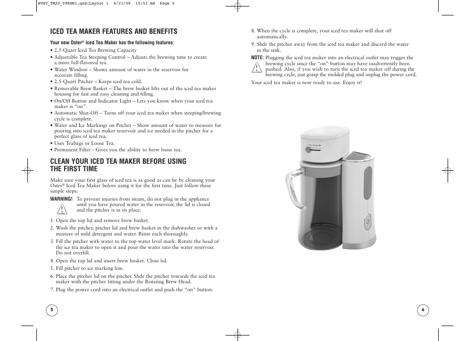 Iced tea maker features and benefits | Oster TM20 User Manual | Page 4 / 12