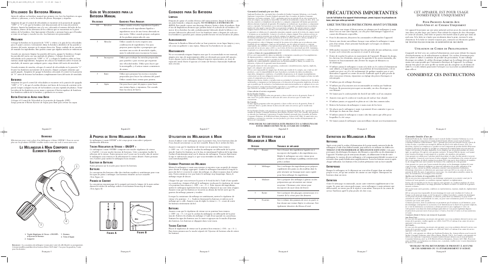 Précautions importantes, Conservez ces instructions, Cet appareil est pour usage doméstique uniquement | Oster 131542 User Manual | Page 2 / 2