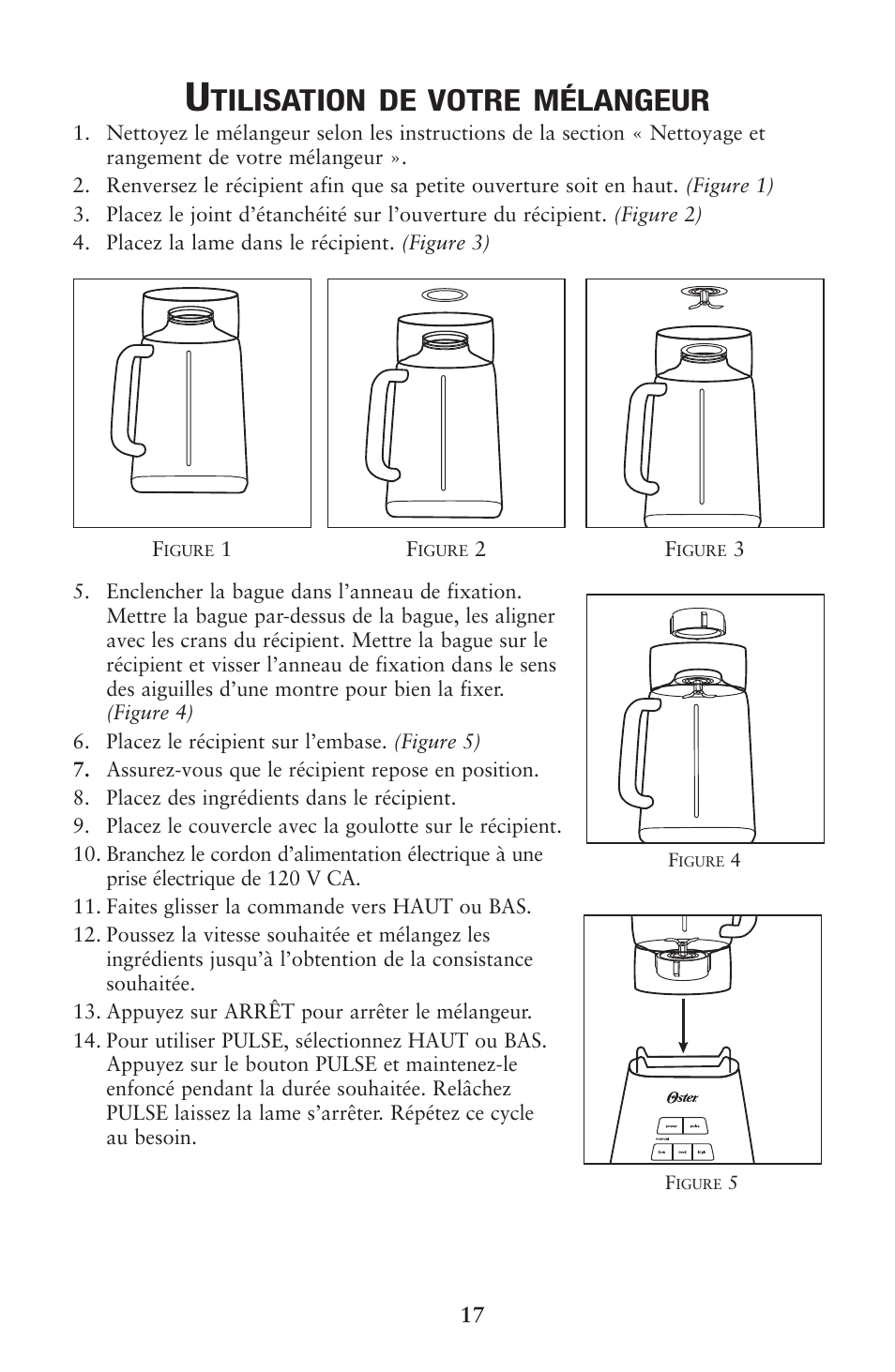 Tilisation de votre mélangeur | Oster 133086 User Manual | Page 17 / 24