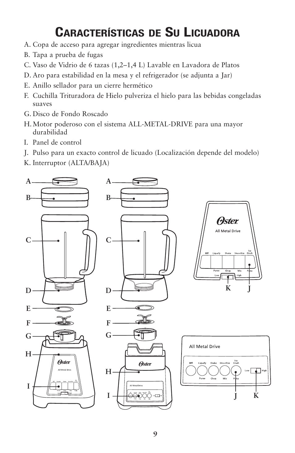 Aracterísticas de, Icuadora | Oster 133086 User Manual | Page 9 / 24
