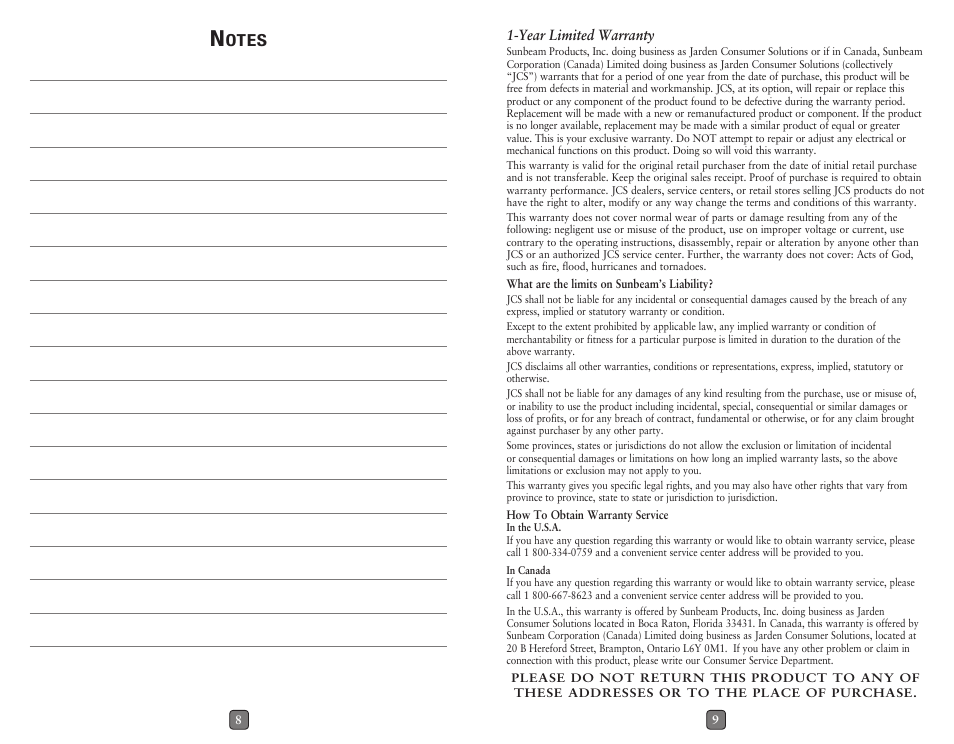 Otes | Oster BLSTMG User Manual | Page 5 / 5