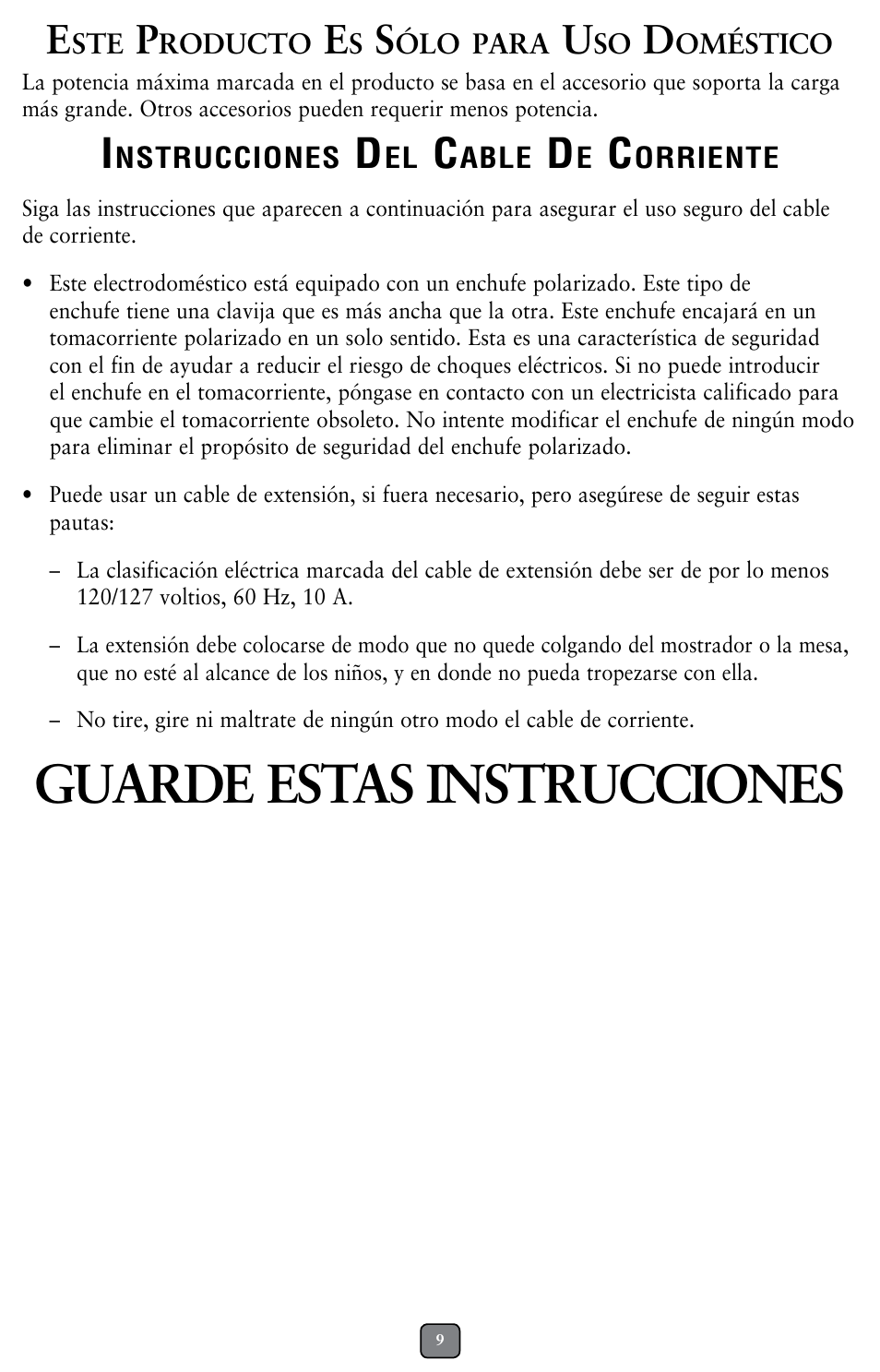 Guarde estas instrucciones | Oster BCAGO8 User Manual | Page 9 / 24