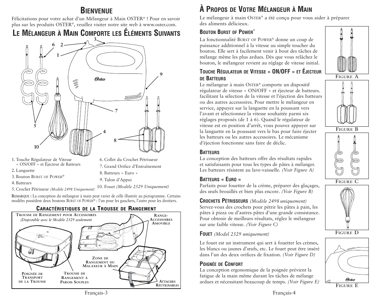 Ienvenue, Élangeur à, Omporte les | Léments, Uivants | Oster 2529 User Manual | Page 10 / 12