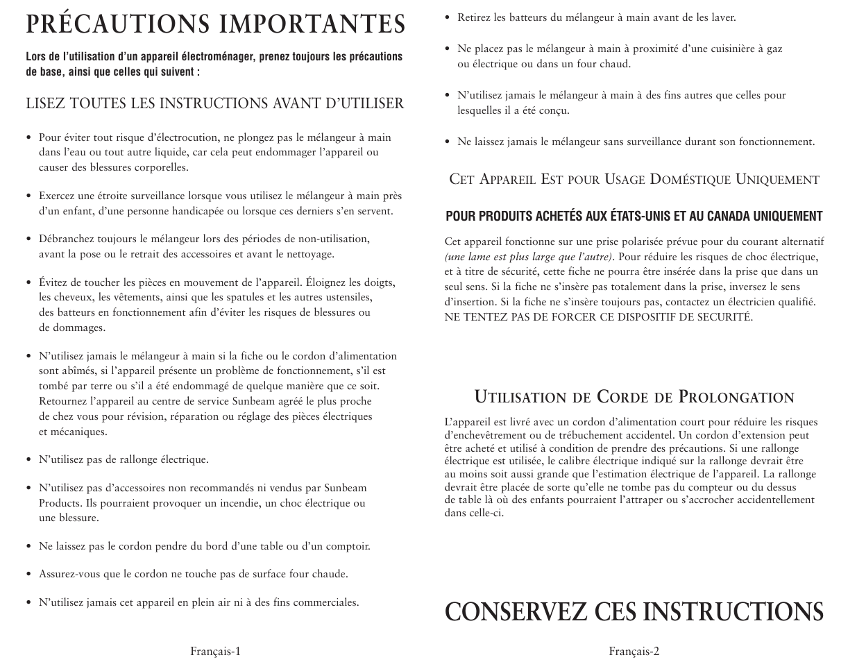 Précautions importantes, Conservez ces instructions | Oster 2529 User Manual | Page 9 / 12