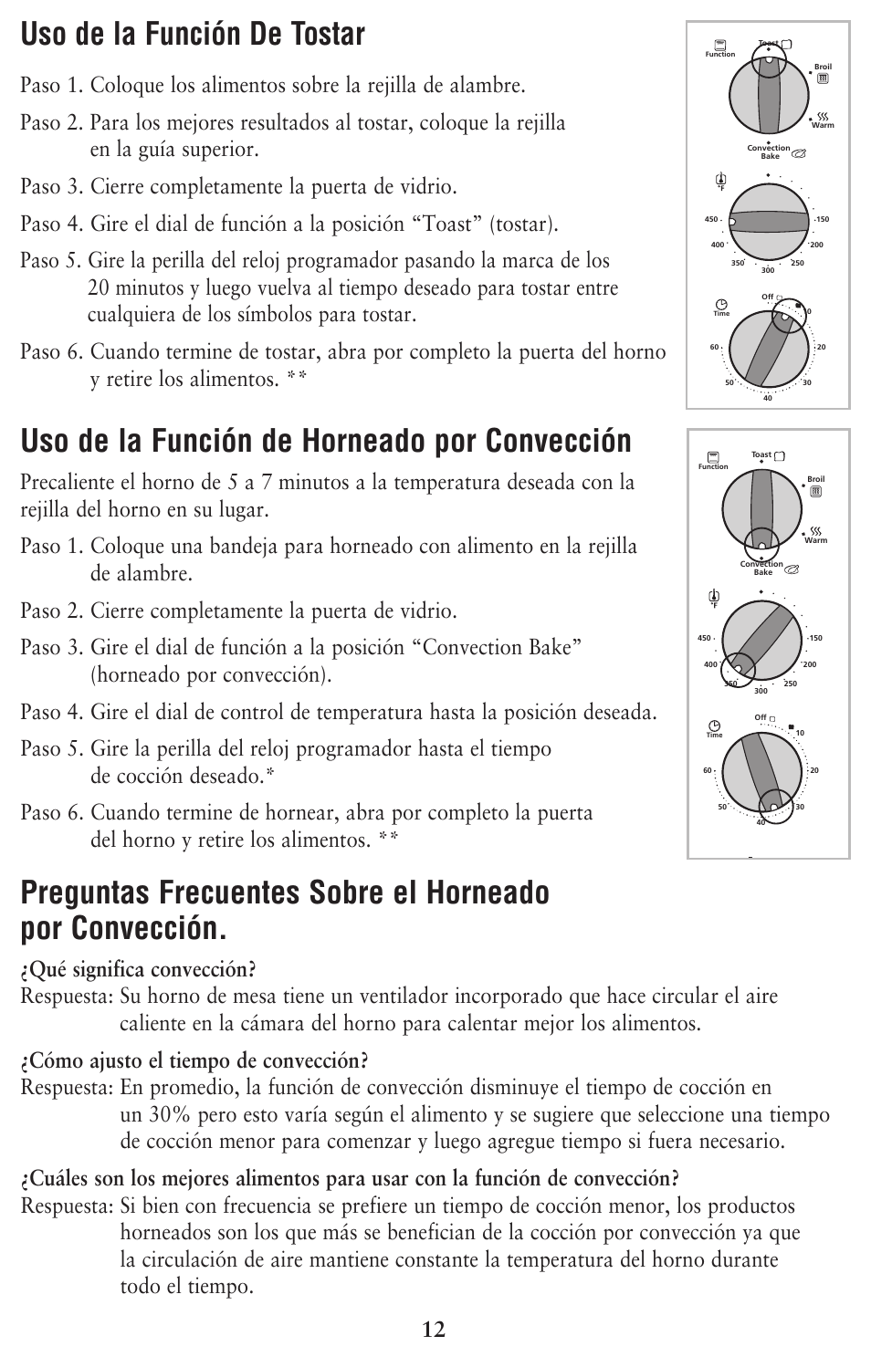 Uso de la función de tostar, Uso de la función de horneado por convección | Oster 128263 User Manual | Page 12 / 16