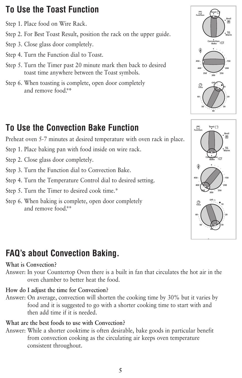 Faq’s about convection baking | Oster 128263 User Manual | Page 5 / 16