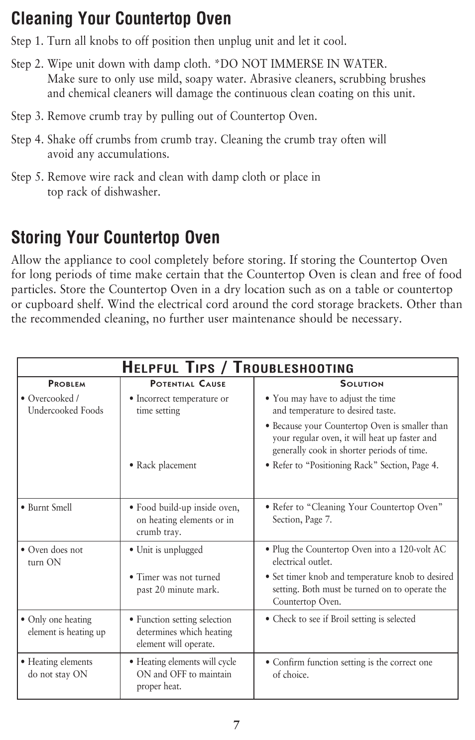 Cleaning your countertop oven, Storing your countertop oven | Oster 128263 User Manual | Page 7 / 16