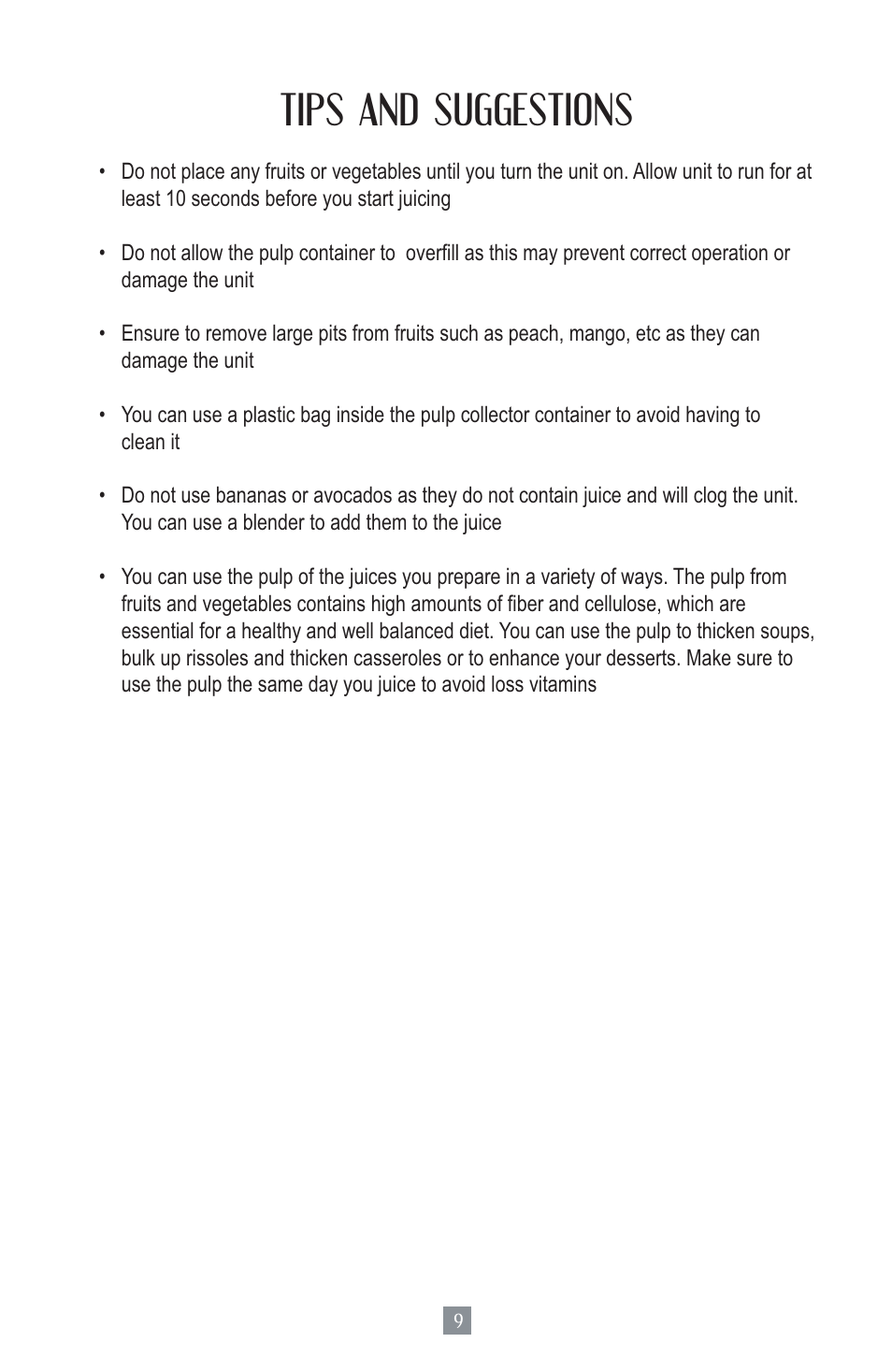 Tips and suggestions | Oster Juice Extractor 3157 User Manual | Page 10 / 52