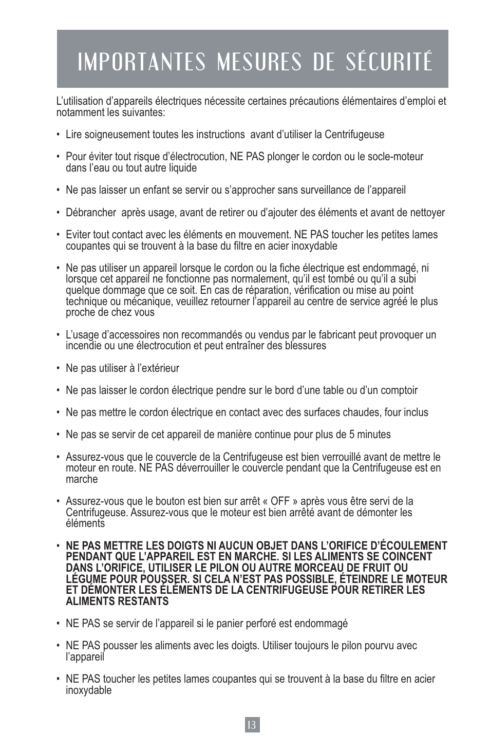 Importantes mesures de sécurité | Oster Juice Extractor 3157 User Manual | Page 14 / 52
