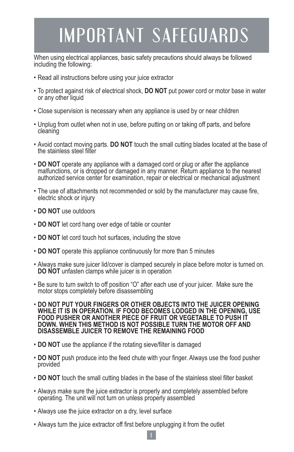 Important safeguards | Oster Juice Extractor 3157 User Manual | Page 2 / 52