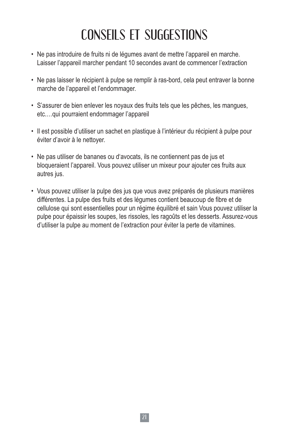 Conseils et suggestions | Oster Juice Extractor 3157 User Manual | Page 22 / 52