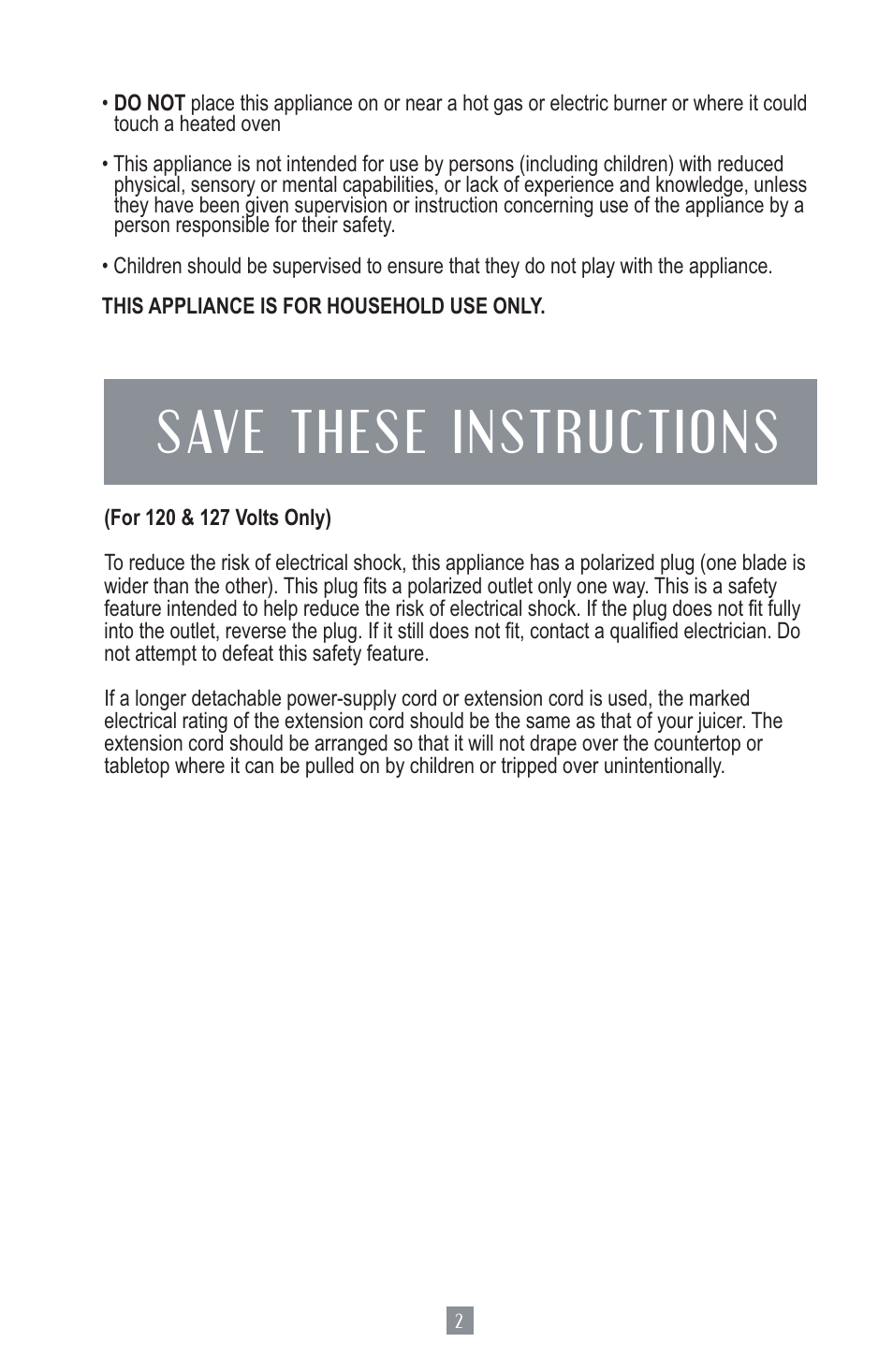Save these instructions | Oster Juice Extractor 3157 User Manual | Page 3 / 52