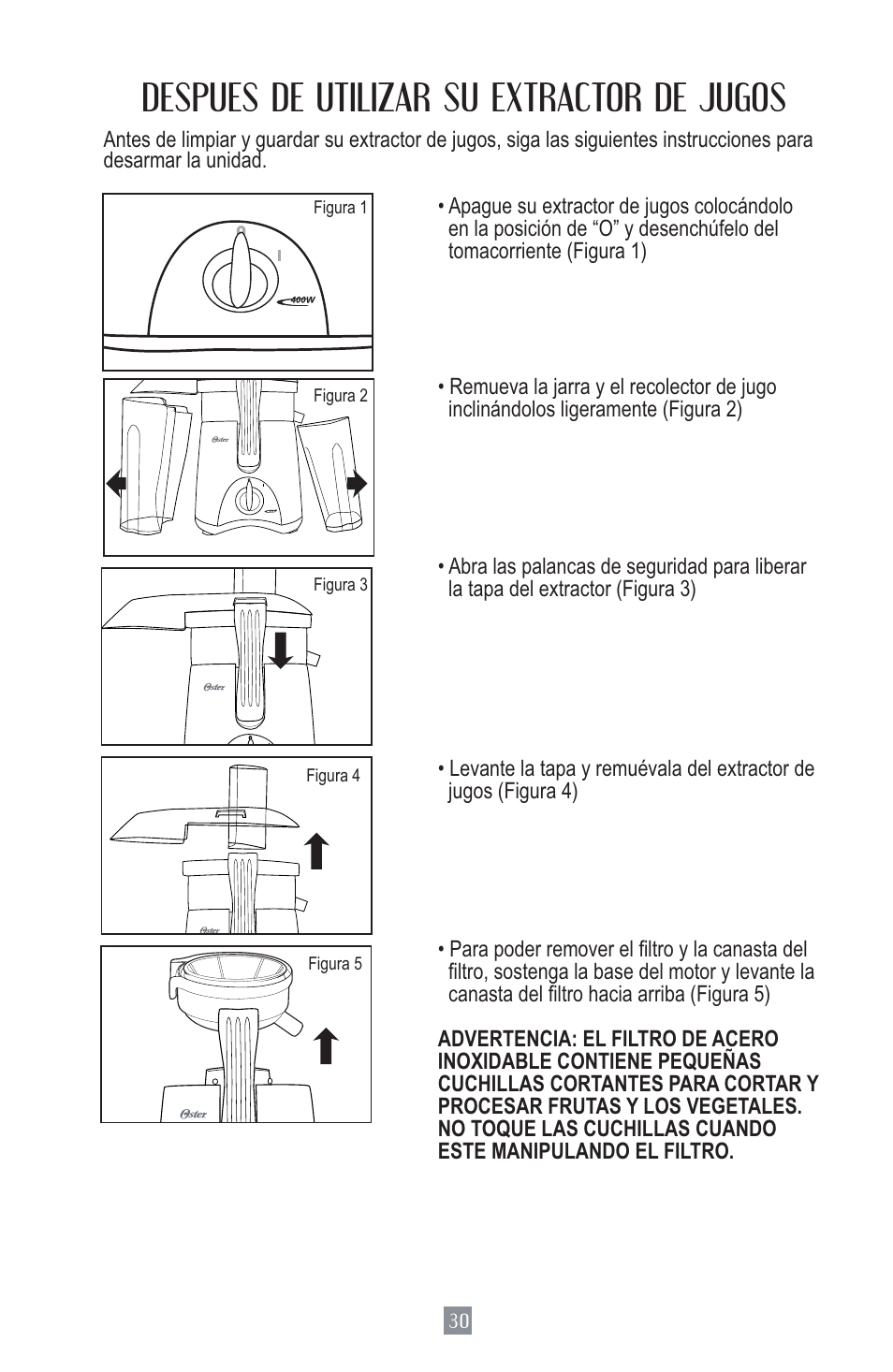 Despues de utilizar su extractor de jugos | Oster Juice Extractor 3157 User Manual | Page 31 / 52
