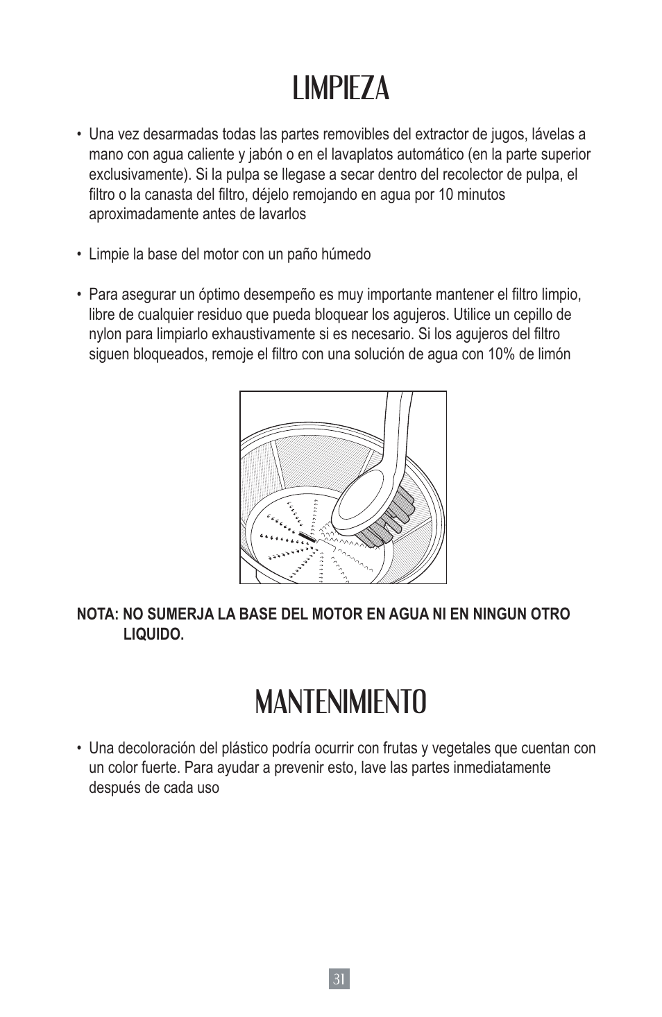 Limpieza, Mantenimiento | Oster Juice Extractor 3157 User Manual | Page 32 / 52