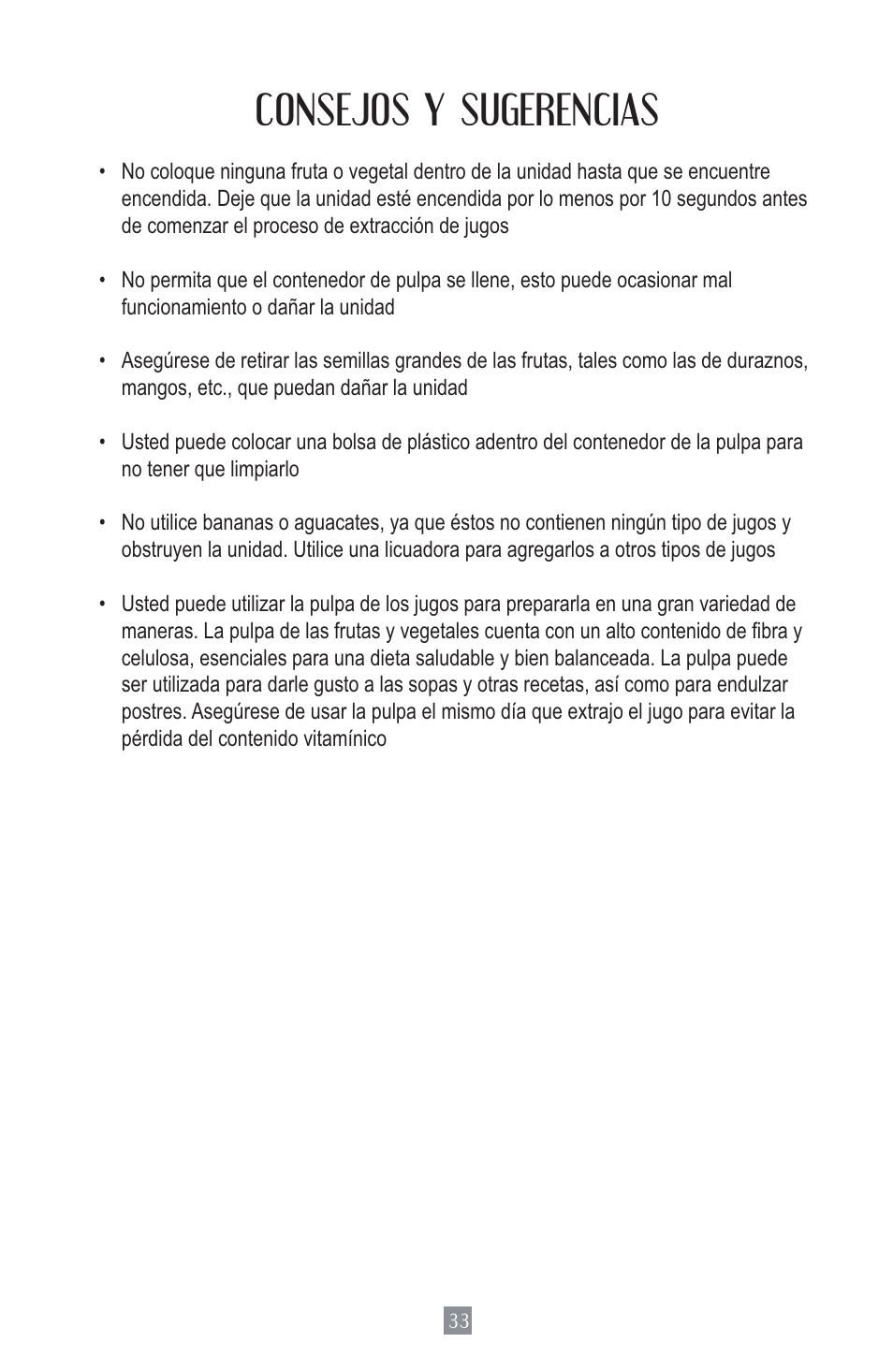 Consejos y sugerencias | Oster Juice Extractor 3157 User Manual | Page 34 / 52