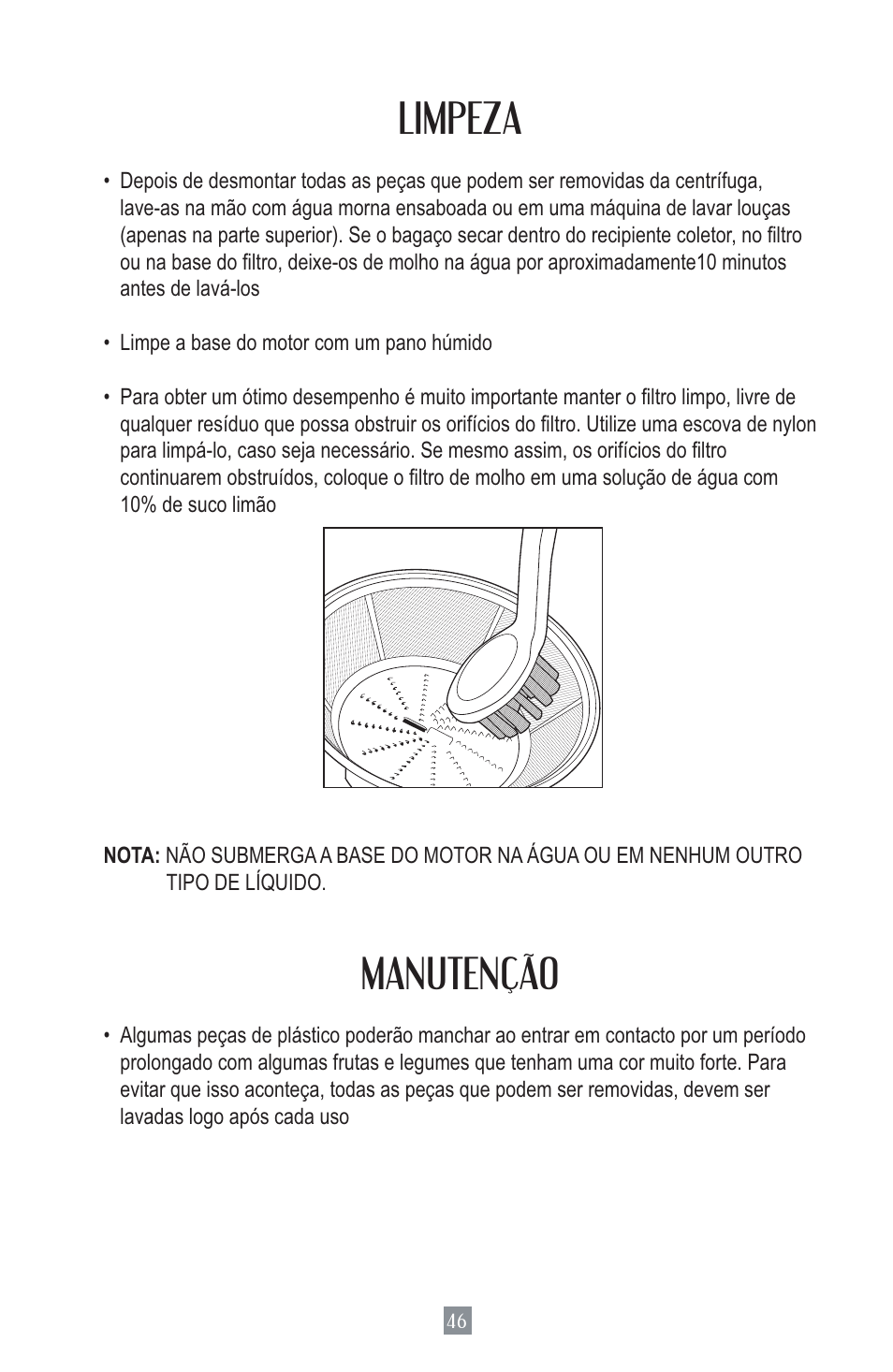Limpeza, Manutenção | Oster Juice Extractor 3157 User Manual | Page 46 / 52