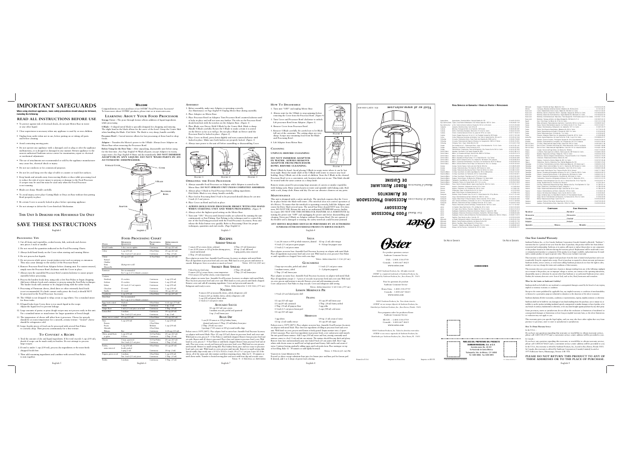 Oster Food Processor User Manual | 2 pages