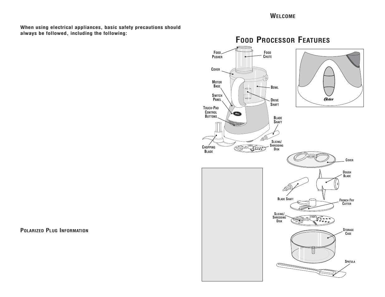 Important safeguards, Save these instructions, Read all instructions before use | Rocessor, Eatures | Oster 3200 User Manual | Page 2 / 12