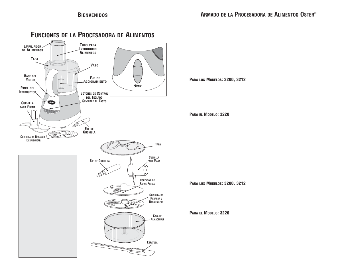 Unciones de la, Rocesadora de, Limentos | Oster 3200 User Manual | Page 6 / 12