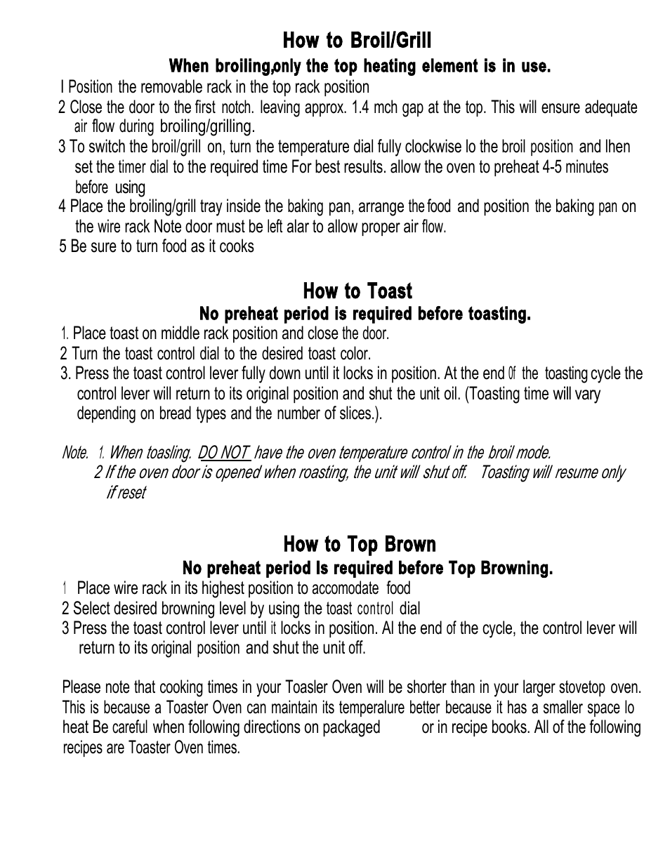 How to broil/grill, How to toast, How to top brown | Oster 4877-8 User Manual | Page 5 / 12