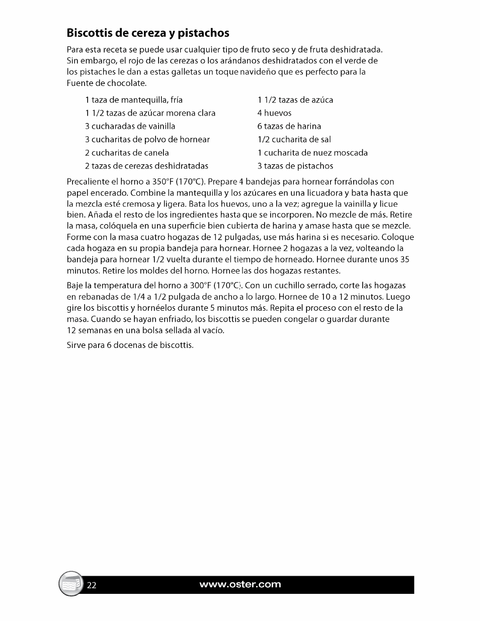 Bíscottís de cereza y pistachos | Oster FPSTCF7500 User Manual | Page 22 / 28