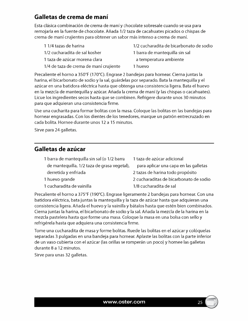 Galletas de crema de maní, Galletas de azúcar | Oster FPSTCF7500 User Manual | Page 25 / 28