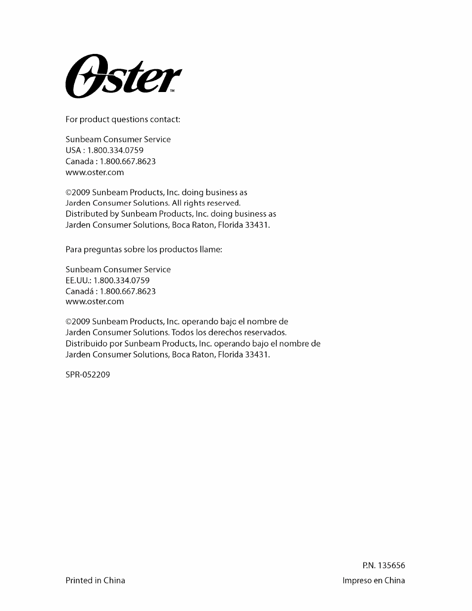 Oster | Oster FPSTCF7500 User Manual | Page 28 / 28