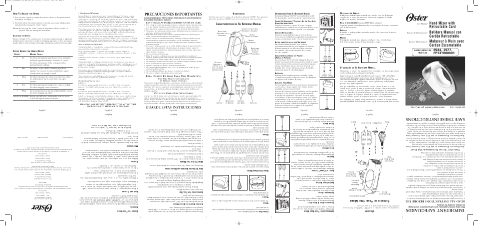 Oster 2577 User Manual | 2 pages