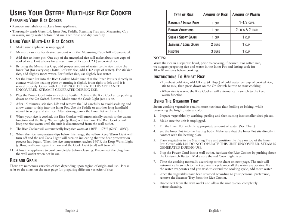 Sing, Ster, Ulti | Ooker | Oster 128342 User Manual | Page 3 / 10