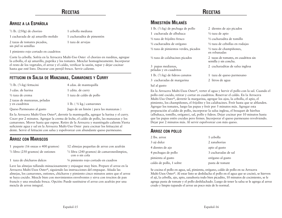 Ecetas | Oster 128342 User Manual | Page 9 / 10