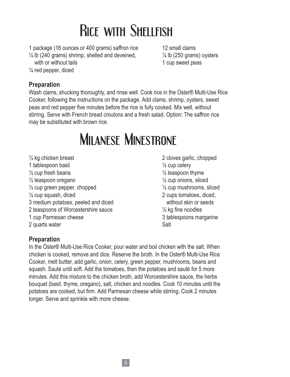 Rice with shellfish, Milanese minestrone | Oster 4728 User Manual | Page 9 / 14