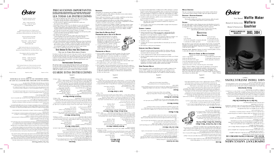 Oster 3884 User Manual | 7 pages