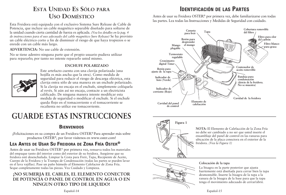 Guarde estas instrucciones, Dentificación, Artes | Oster CKSTDFZM70 User Manual | Page 8 / 12