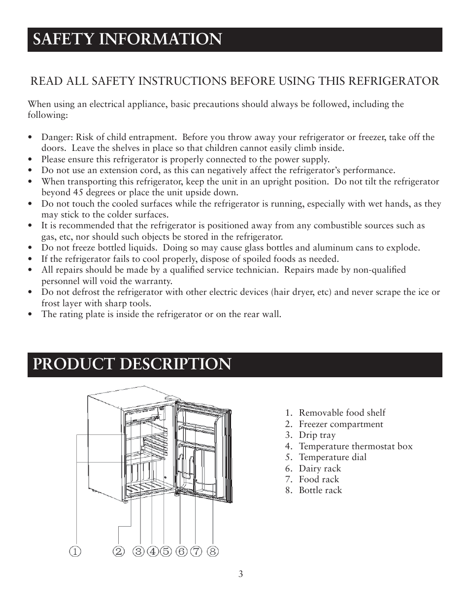 Safety information, Product description | Oster OR03SCGBS User Manual | Page 3 / 9