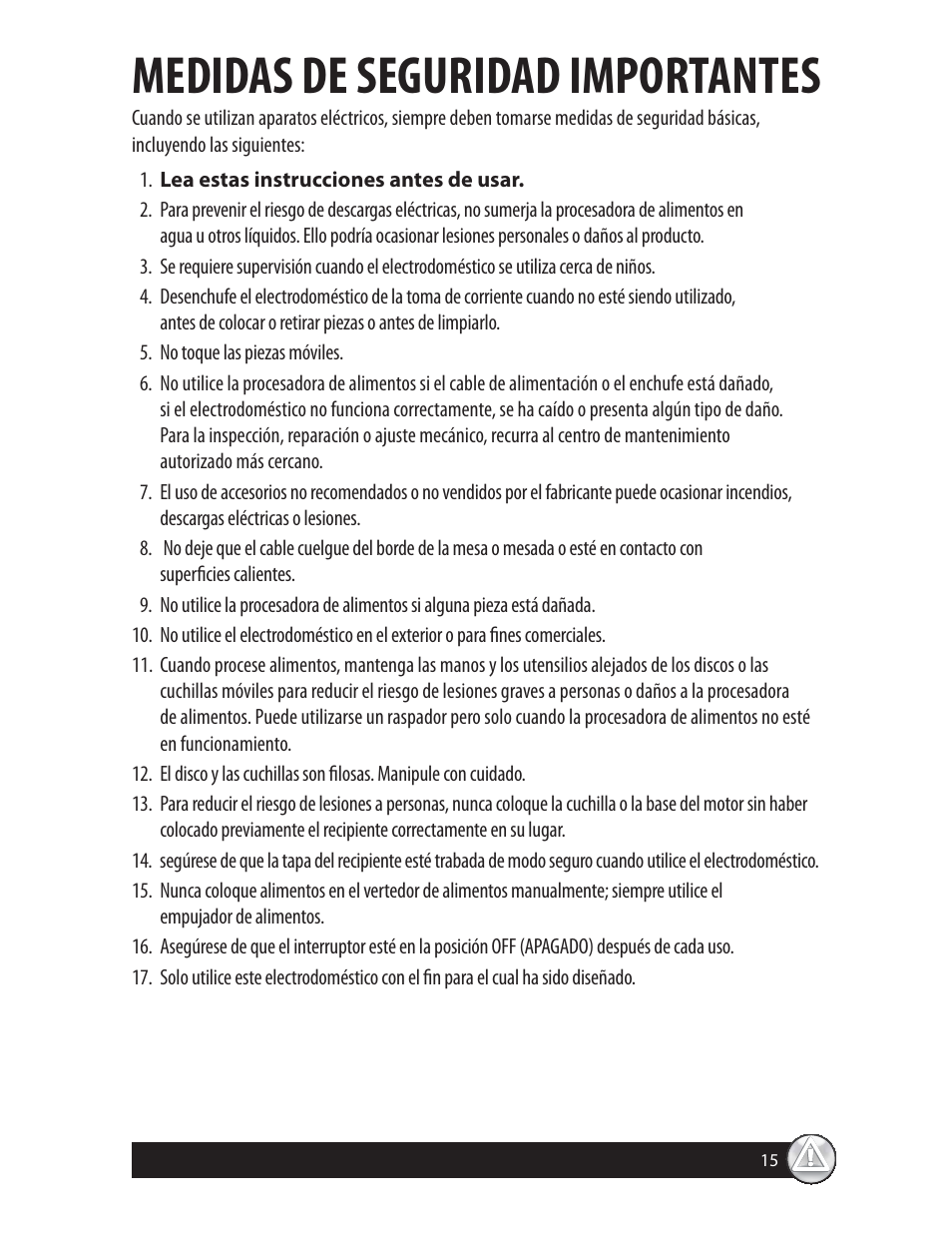 Medidas de seguridad importantes | Oster FPSTFP4250 User Manual | Page 15 / 28