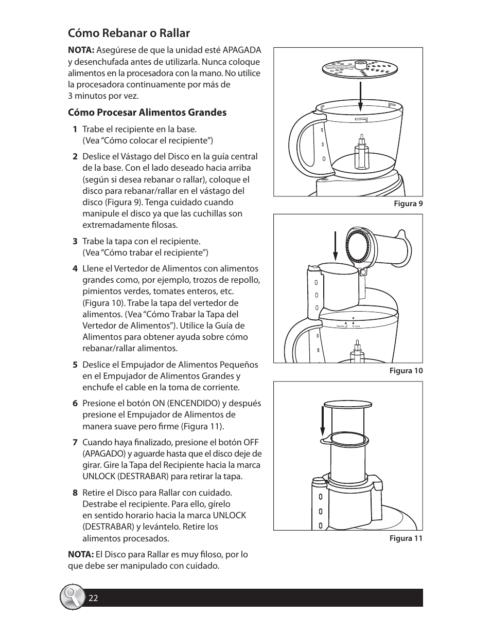 Cómo rebanar o rallar | Oster FPSTFP4250 User Manual | Page 22 / 28