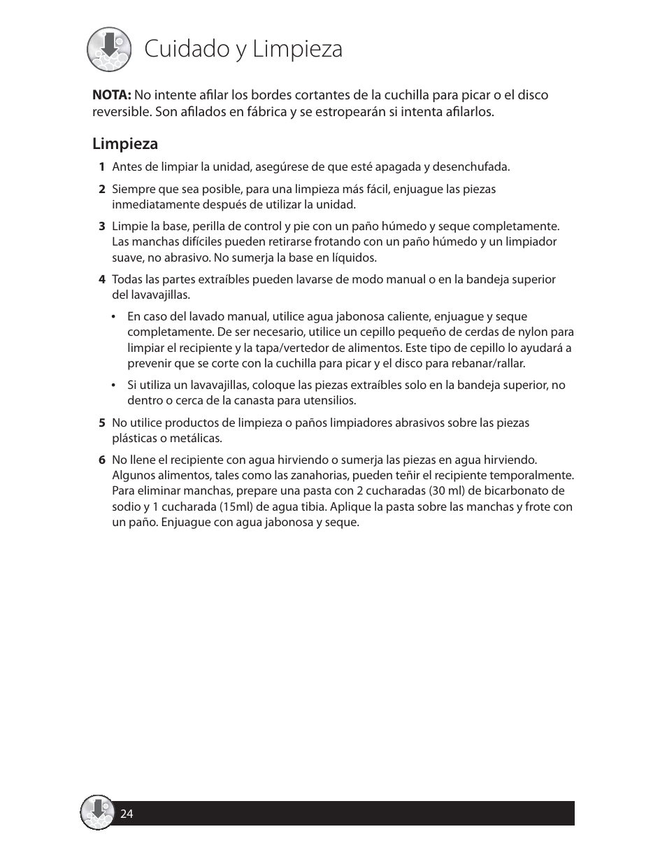 Cuidado y limpieza, Limpieza | Oster FPSTFP4250 User Manual | Page 24 / 28