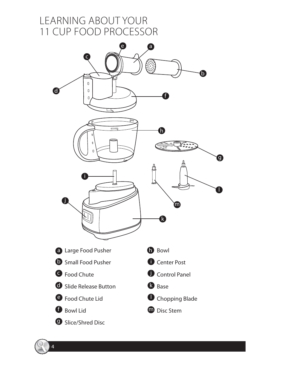 Learning about your 11 cup food processor | Oster FPSTFP4250 User Manual | Page 4 / 28