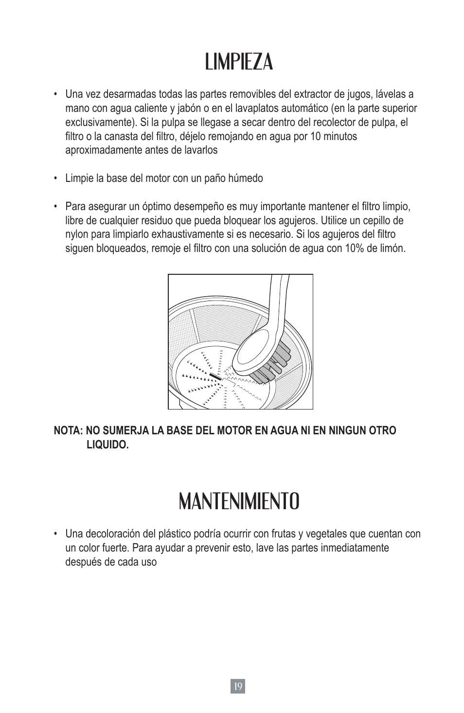 Limpieza, Mantenimiento | Oster 124828 User Manual | Page 20 / 26