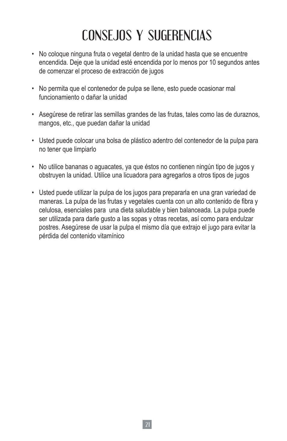 Consejos y sugerencias | Oster 124828 User Manual | Page 22 / 26