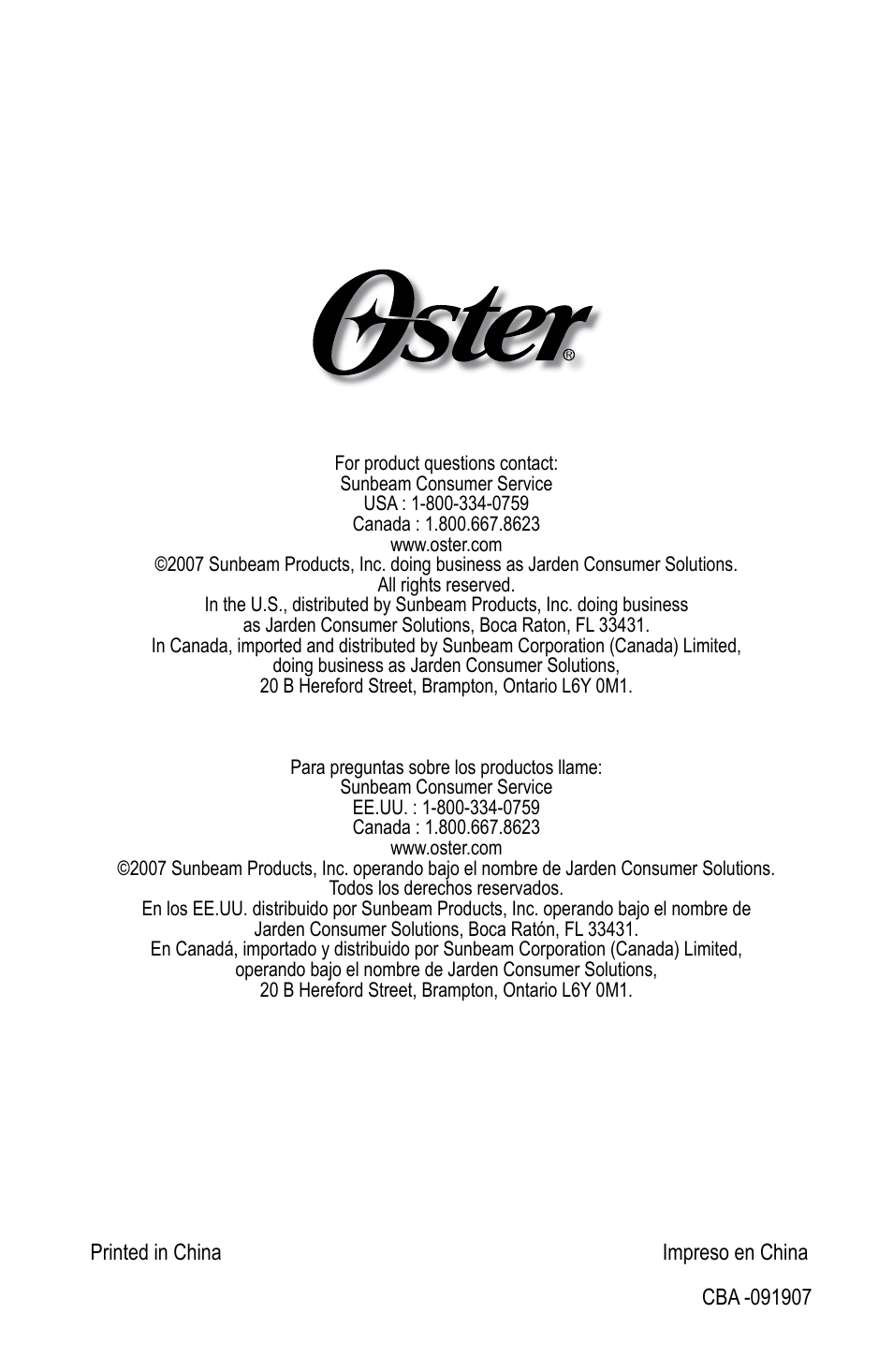 Oster 124828 User Manual | Page 26 / 26