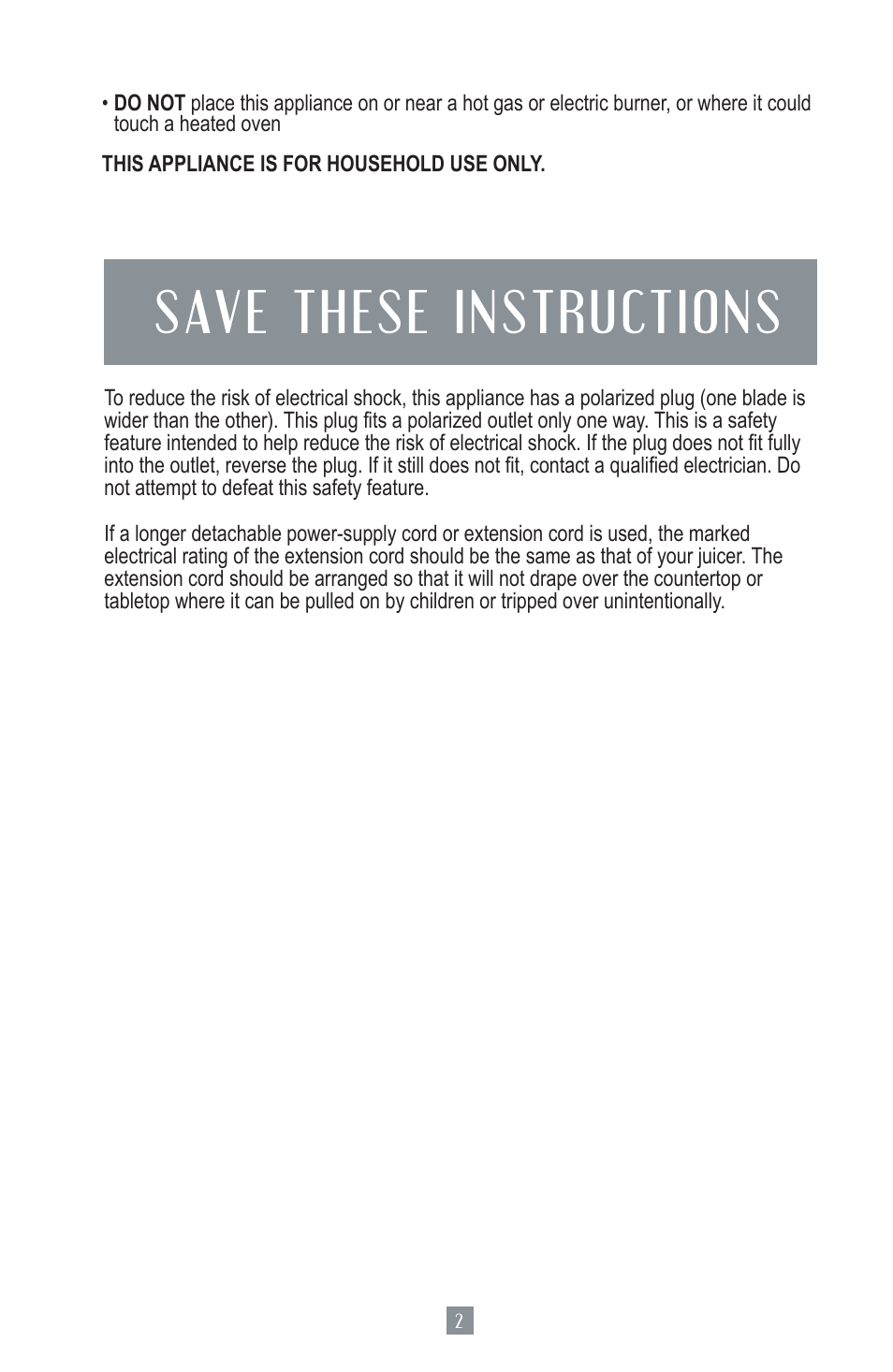 Save these instructions | Oster 124828 User Manual | Page 3 / 26