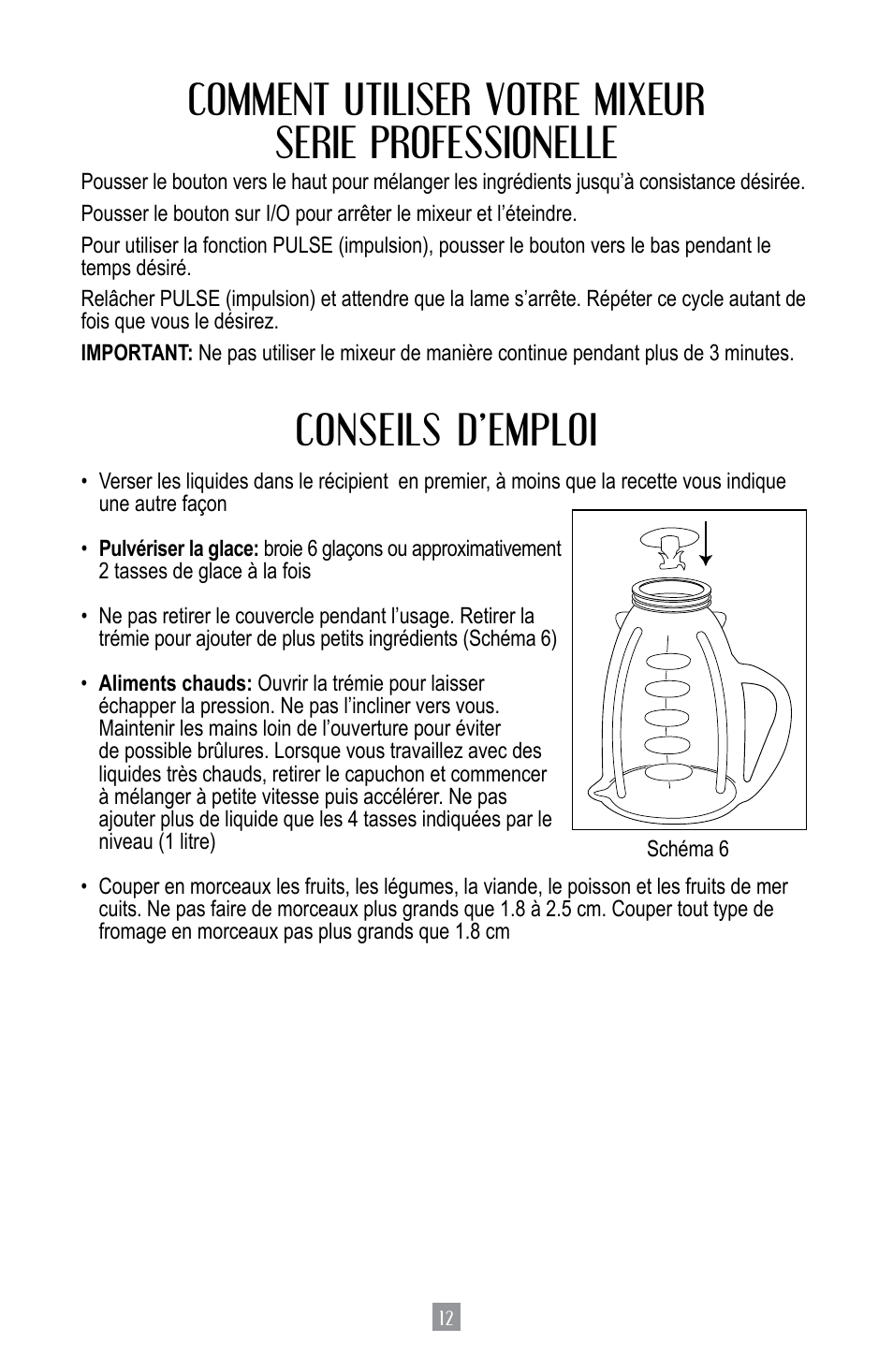 Comment utiliser votre mixeur serie professionelle, Conseils d’emploi | Oster BPST02-B-050 User Manual | Page 13 / 34