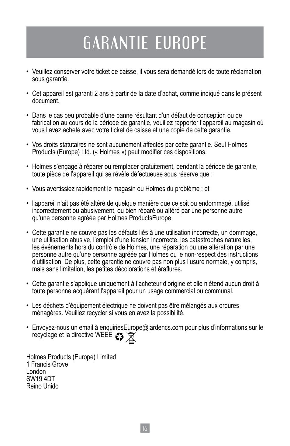 Garantie europe | Oster BPST02-B-050 User Manual | Page 17 / 34